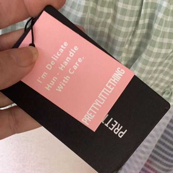 NWT Pretty Little Thing Bardot Ruffle Crop Gingham Top Women’s 10 Mint Green Whi - Picture 6 of 8